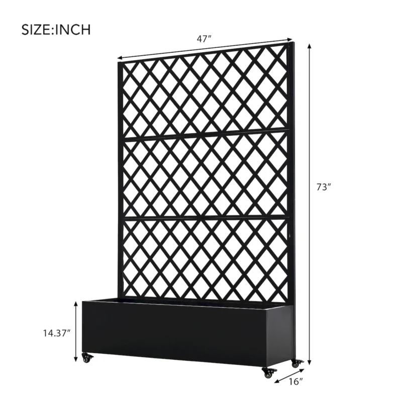 Metal Raised Garden Bed with Wheels and Trellis,73"x47"x16" Planter Box for Climbing Plants, Vegetables & Vines, Features Privacy Screen and Drainage Holes - Image 2