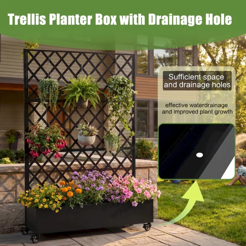 Metal Raised Garden Bed with Wheels and Trellis,73"x47"x16" Planter Box for Climbing Plants, Vegetables & Vines, Features Privacy Screen and Drainage Holes - Image 3
