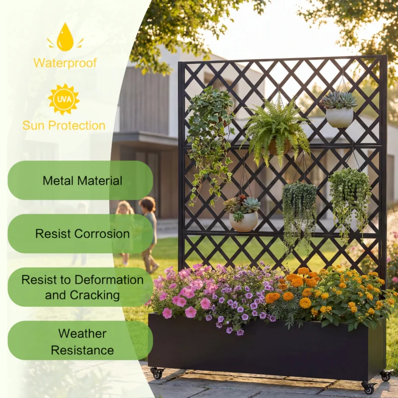 Metal Raised Garden Bed with Wheels and Trellis,73"x47"x16" Planter Box for Climbing Plants, Vegetables & Vines, Features Privacy Screen and Drainage Holes - Image 4