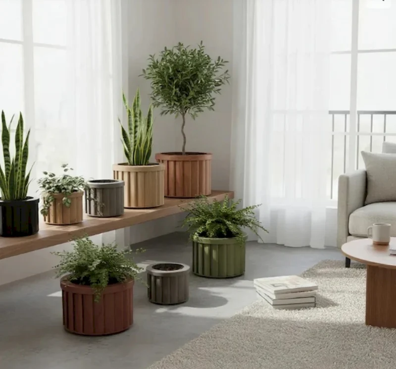 Round Strata Planter SM - Dark Brown - Image 9