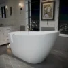 55" Acrylic Freestanding Bathtub, Deep Soaking Contemporary Stand Alone Bath Tub with Pop-up Drain & Integrated Overflow, Chrome-Finish Drain Cover, Glossy White GF-26A04-55 - Image 2