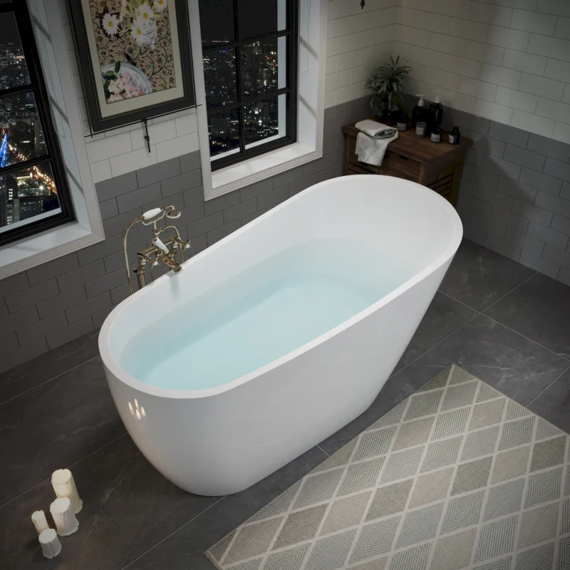 55" Acrylic Freestanding Bathtub, Deep Soaking Contemporary Stand Alone Bath Tub with Pop-up Drain & Integrated Overflow, Chrome-Finish Drain Cover, Glossy White GF-26A04-55 - Image 14