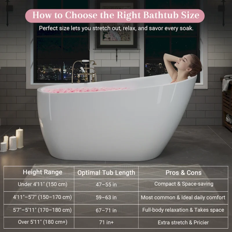 55" Acrylic Freestanding Bathtub, Deep Soaking Contemporary Stand Alone Bath Tub with Pop-up Drain & Integrated Overflow, Chrome-Finish Drain Cover, Glossy White GF-26A04-55 - Image 13
