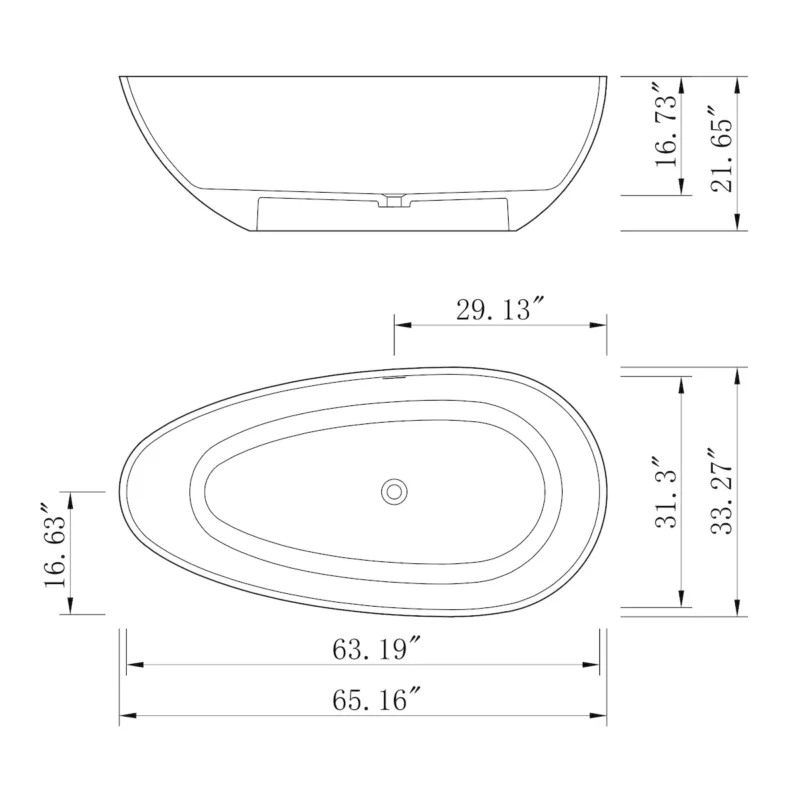 65 inch freestanding solid surface soaking bathtub for bathroom - Image 8
