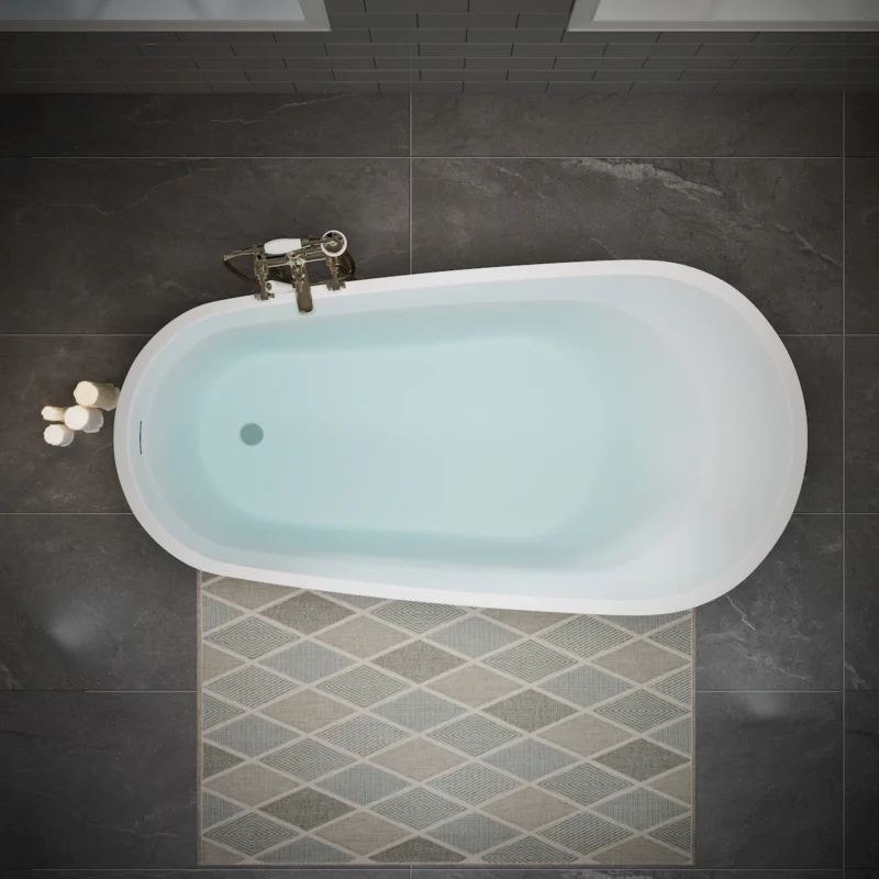 55" Acrylic Freestanding Bathtub, Deep Soaking Contemporary Stand Alone Bath Tub with Pop-up Drain & Integrated Overflow, Chrome-Finish Drain Cover, Glossy White GF-26A04-55 - Image 11