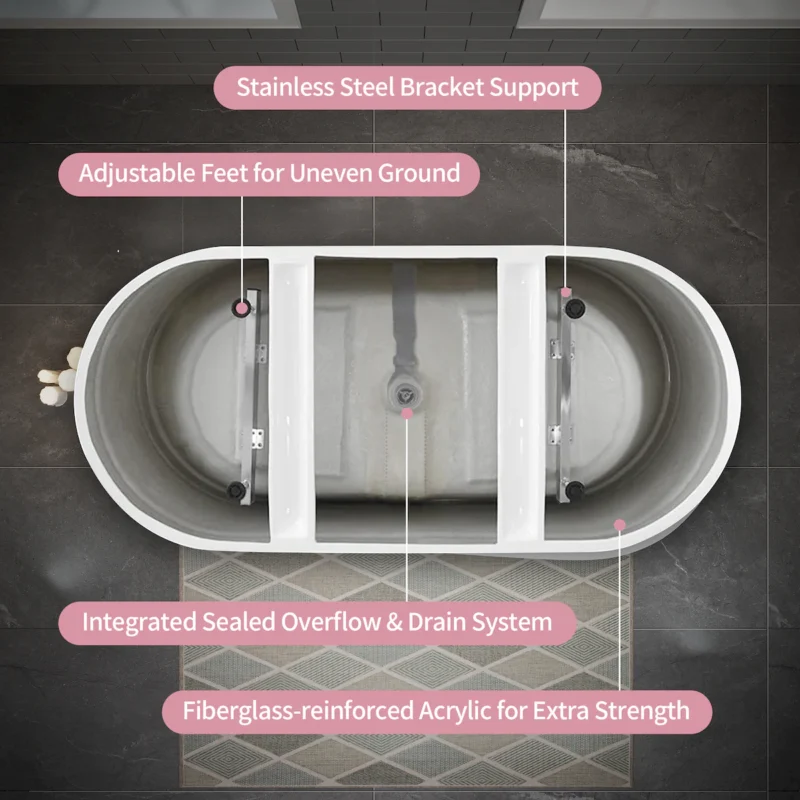55" Acrylic Freestanding Bathtub, Deep Soaking Contemporary Stand Alone Bath Tub with Pop-up Drain & Integrated Overflow, Chrome-Finish Drain Cover, Glossy White GF-26A04-55 - Image 10