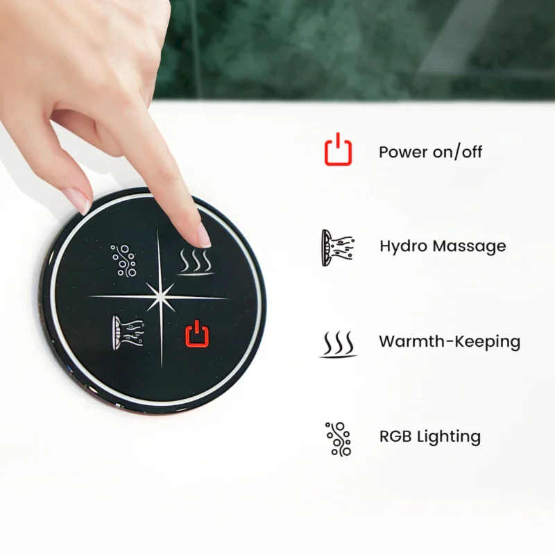 KORRA 61 Inch Acrylic Whirlpool Massage Bathtub for 2 Person 16 Water Jets LED Lights Heater for Jacuzzi Spa Massage  - Image 13