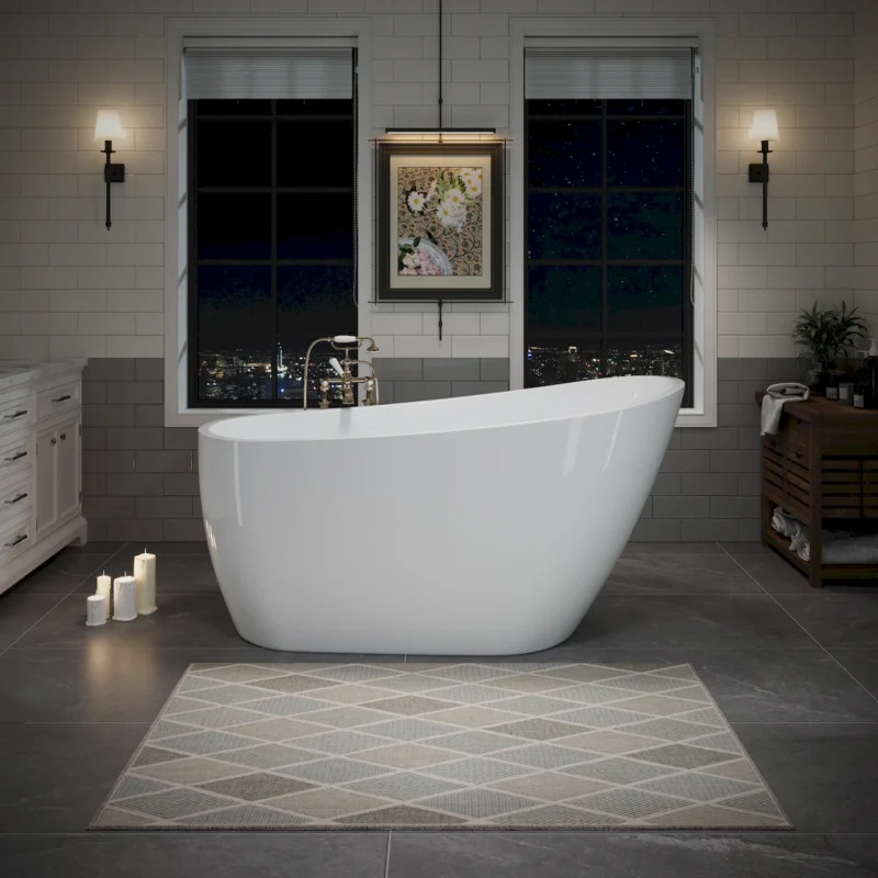 55" Acrylic Freestanding Bathtub, Deep Soaking Contemporary Stand Alone Bath Tub with Pop-up Drain & Integrated Overflow, Chrome-Finish Drain Cover, Glossy White GF-26A04-55 - Image 8