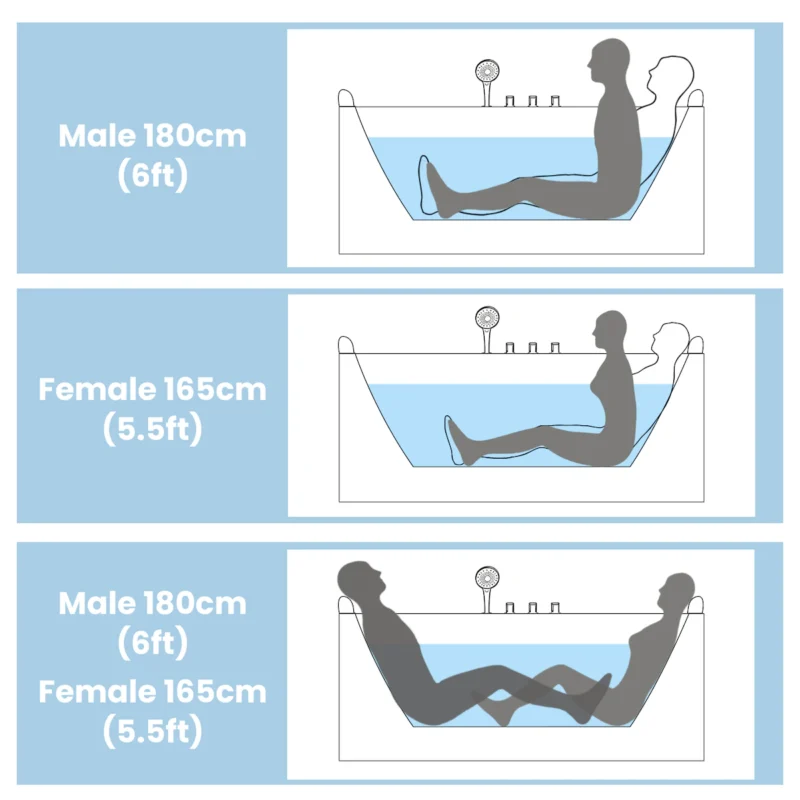 KORRA 61 Inch Acrylic Whirlpool Massage Bathtub for 2 Person 16 Water Jets LED Lights Heater for Jacuzzi Spa Massage  - Image 15