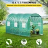 Walk-in Tunnel Greenhouse, 9.8 x 6.6 x 6.6 ft Portable Plant Hot House w/ Galvanized Steel Hoops, 1 Top Beam, Diagonal Poles, Zippered Door & 6 Roll-up Windows, Green  - Image 9