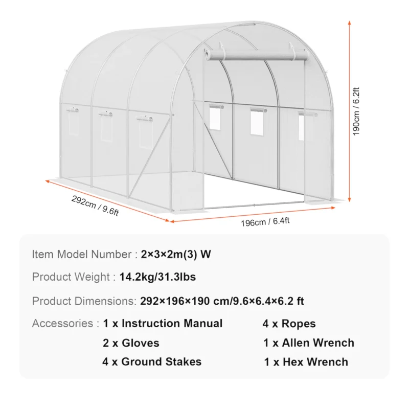 Walk-in Tunnel Greenhouse 19.36x9.68x7.4ft Galvanized Frame PE Cover Green - Image 10