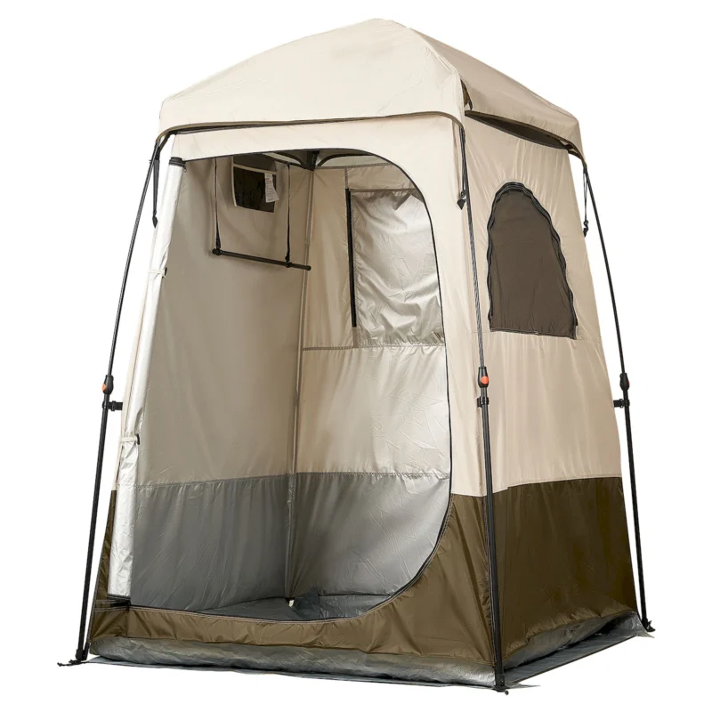 Camping Shower Tent, 1 Room, Foldable Privacy Tent Changing Room with Ground Stakes, Ropes, Carry Bag, and Crossbar, 210D Oxford Fabric with Silver Coating, for Camping, Beach, and Fishing - Image 9
