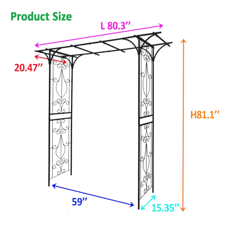 Metal Garden Arch L80.3'' x W20.47'' x H81.1'' Climbing Plants Support Rose Arch Outdoor Black - Image 10