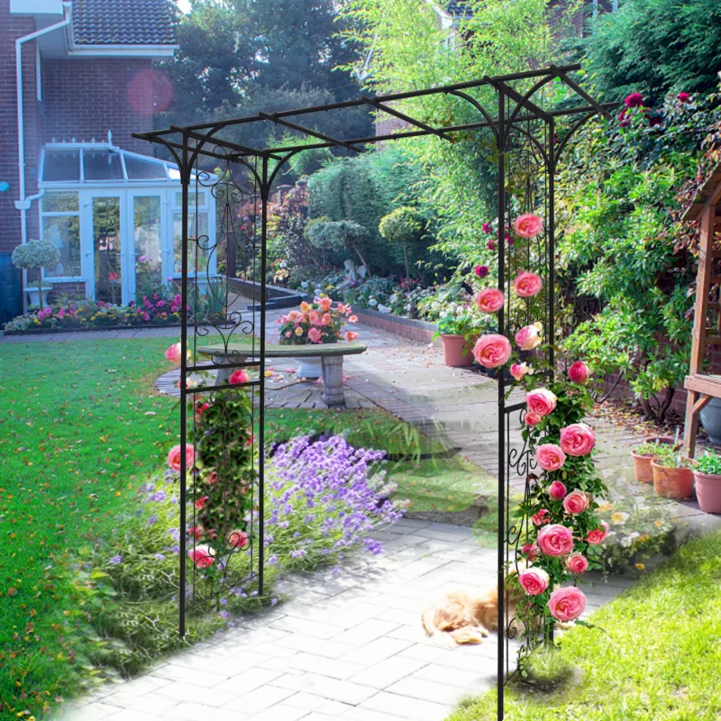 Metal Garden Arch L80.3'' x W20.47'' x H81.1'' Climbing Plants Support Rose Arch Outdoor Black - Image 2