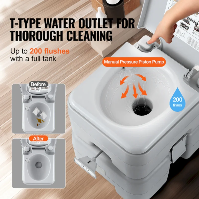 Portable Toilet for Camping, Porta Potty with Carry Bag, 5.3 Gal Waste Tank & 3.2 Gal Flush Tank, Push-Button Pressurized Flush Commode, Leak-proof and Odourless Travel Toilet for Camping Car  - Image 5
