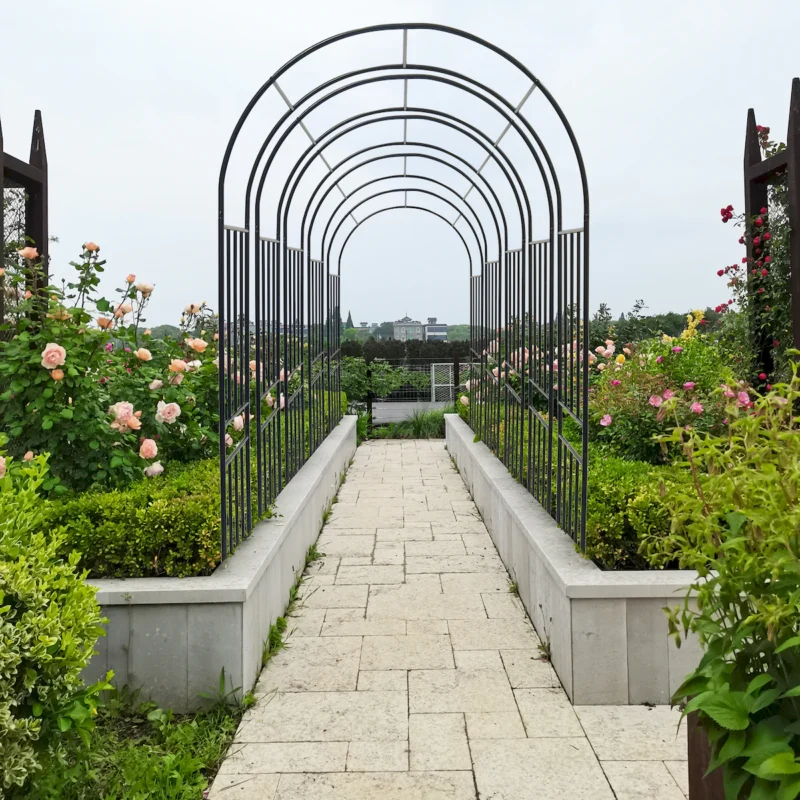 Metal Garden Arch L42.24'' x W17.52'' x H85.82'' Climbing Plants Support Rose Arch Outdoor Black - Image 4