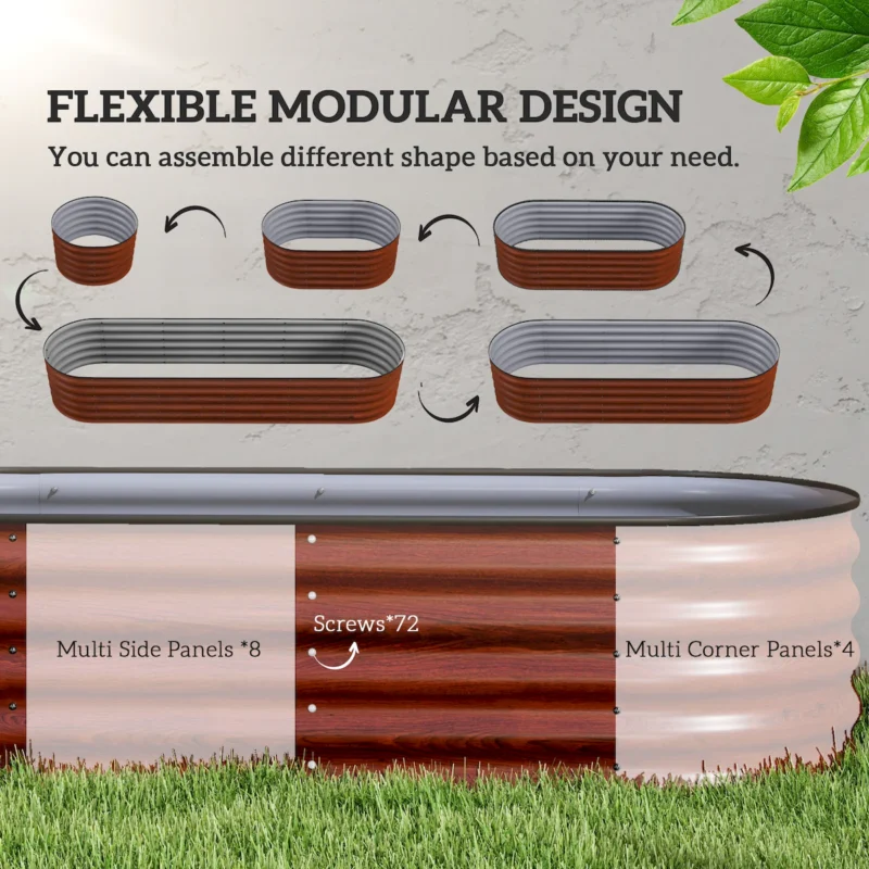 Outsunny 8' x 2' x 1.4' Galvanized Raised Garden Bed Kit, Outdoor Metal Elevated Planter Box with Safety Edging, Easy DIY Stock Tank for Growing Flowers, Herbs & Vegetables, Brown - Image 13