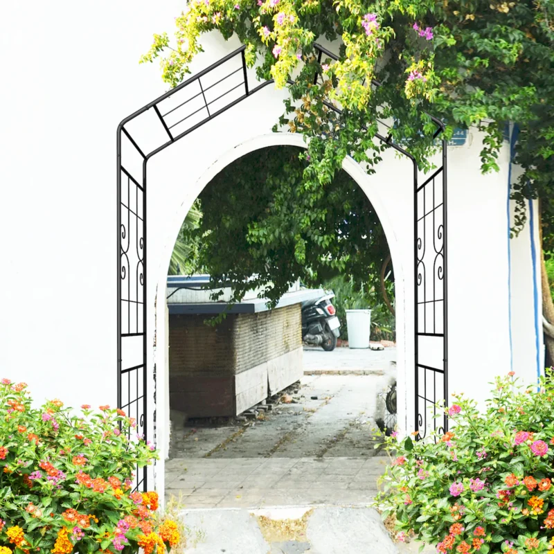 Metal Garden Arch L56.3'' x W16.93'' x H94.5'' Climbing Plants Support Rose Arch Outdoor Black - Image 9
