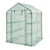 Walk-in Tunnel Greenhouse, 15 x 6.5 x 7 ft Portable Plant Hot House w/ Galvanized Steel Hoops, 1 Top Beam, Diagonal Poles, Zippered Door & 8 Roll-up Windows, White