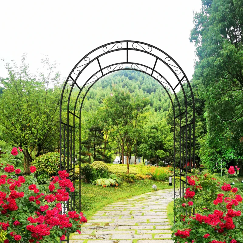 Metal Garden Arch L59'' x W17.71'' x H90.55'' Climbing Plants Support Rose Arch Outdoor Black - Image 7