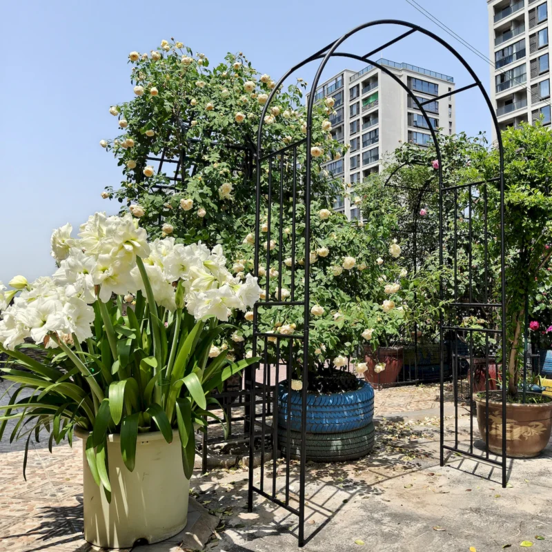 Metal Garden Arch L42.24'' x W17.52'' x H85.82'' Climbing Plants Support Rose Arch Outdoor Black - Image 3
