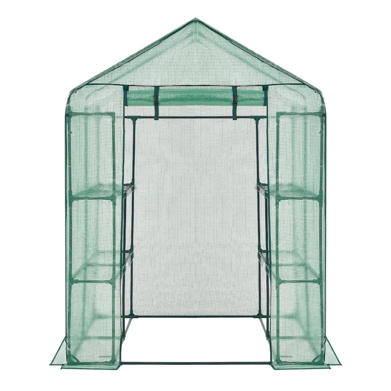 Walk-in Tunnel Greenhouse, 15 x 6.5 x 7 ft Portable Plant Hot House w/ Galvanized Steel Hoops, 1 Top Beam, Diagonal Poles, Zippered Door & 8 Roll-up Windows, White - Image 3