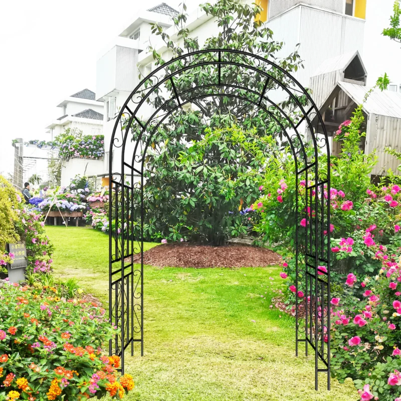Metal Garden Arch L59'' x W17.71'' x H90.55'' Climbing Plants Support Rose Arch Outdoor Black - Image 6