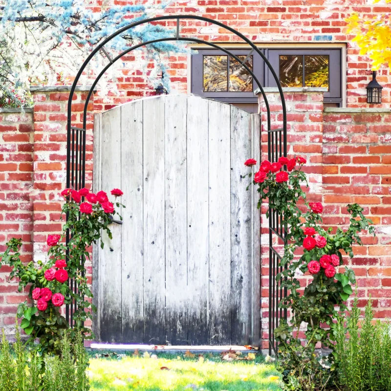 Metal Garden Arch L42.24'' x W17.52'' x H85.82'' Climbing Plants Support Rose Arch Outdoor Black - Image 2