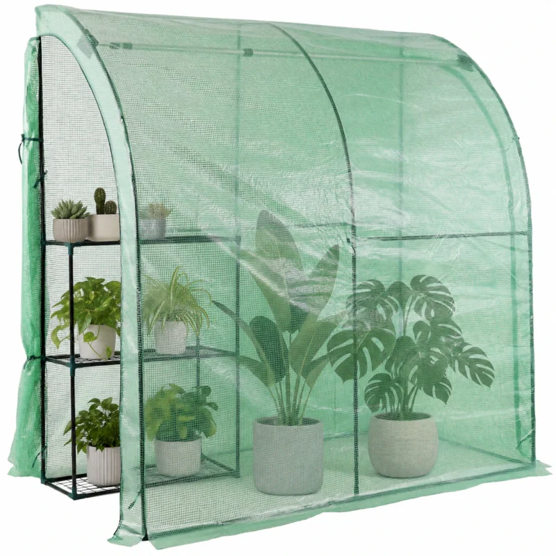 3 Tier Lean-To Portable Greenhouse, Heavy Duty Indoor Outdoor Garden Greenhouse with Wire Shelves, 2 Roll-Up Zipper Doors, Easy Assembly, 79"x39"x83", PE Weatherproof Cover - Image 2