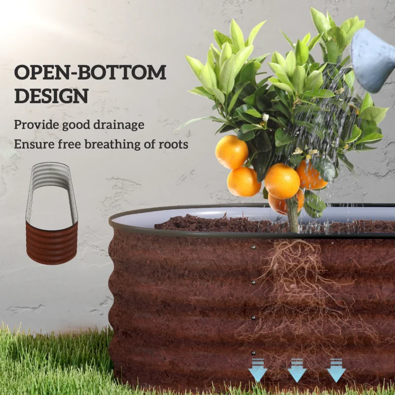 Outsunny 8' x 2' x 1.4' Galvanized Raised Garden Bed Kit, Outdoor Metal Elevated Planter Box with Safety Edging, Easy DIY Stock Tank for Growing Flowers, Herbs & Vegetables, Brown - Image 10