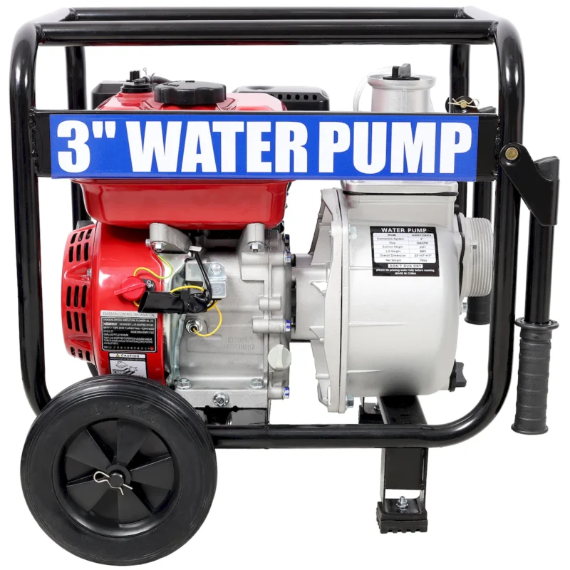 Gas Engine Powered Water Pump 3" inlet&outlet, Flow:264Gpm , 7HP Engine 212CC, EPA Certificated, 3in NPT Connector, 3in to 2in coupler 2in1, 50 ft Discharge Hose, 12 ft Suction Hose, Wheels and Handle  - Image 5