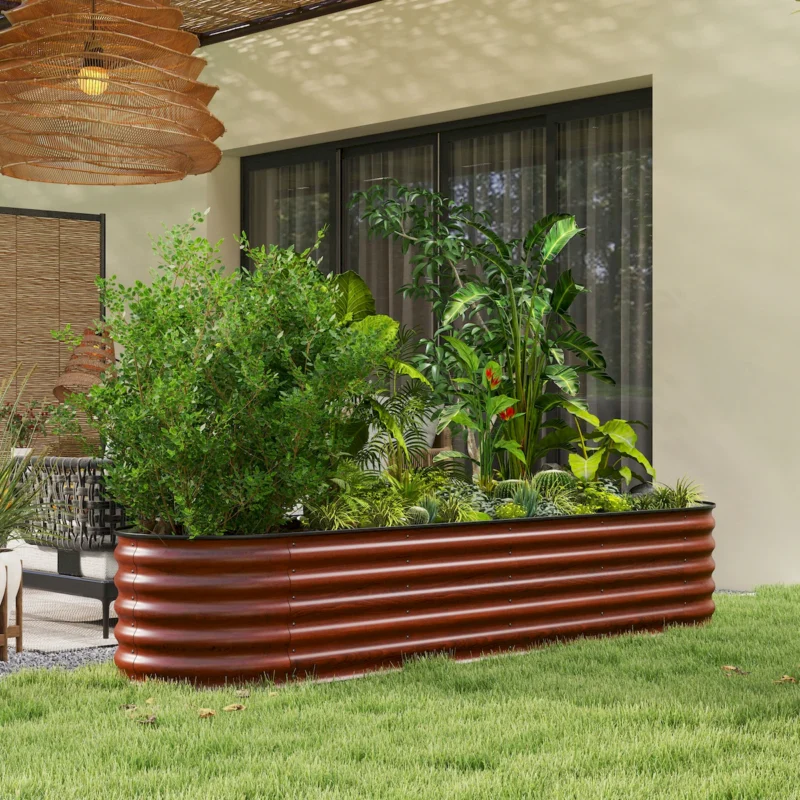 Outsunny 8' x 2' x 1.4' Galvanized Raised Garden Bed Kit, Outdoor Metal Elevated Planter Box with Safety Edging, Easy DIY Stock Tank for Growing Flowers, Herbs & Vegetables, Brown - Image 8