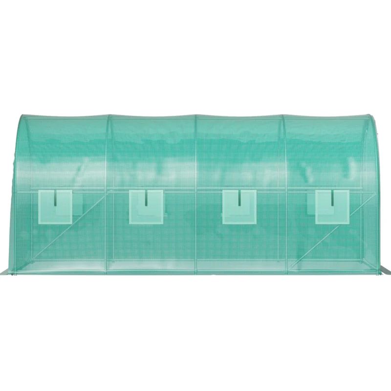 Walk-in Tunnel Greenhouse, 14.8 x 6.6 x 6.6 ft Portable Plant Hot House w/ Galvanized Steel Hoops, 1 Top Beam, Diagonal Poles, Zippered Door & 8 Roll-up Windows, Green - Image 11