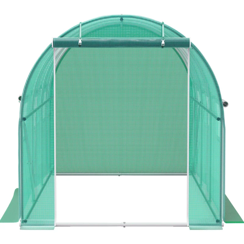 Walk-in Tunnel Greenhouse, 9.8 x 6.6 x 6.6 ft Portable Plant Hot House w/ Galvanized Steel Hoops, 1 Top Beam, Diagonal Poles, Zippered Door & 6 Roll-up Windows, Green  - Image 8