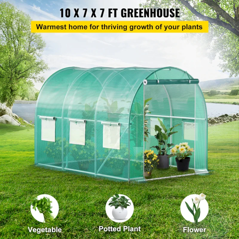 Walk-in Tunnel Greenhouse 9.58x6.43x6.23ft Galvanized Frame PE Cover White - Image 9