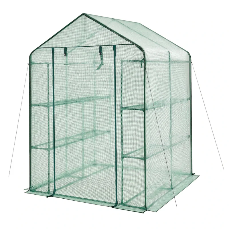 Walk-in Tunnel Greenhouse, 15 x 6.5 x 7 ft Portable Plant Hot House w/ Galvanized Steel Hoops, 1 Top Beam, Diagonal Poles, Zippered Door & 8 Roll-up Windows, White - Image 12