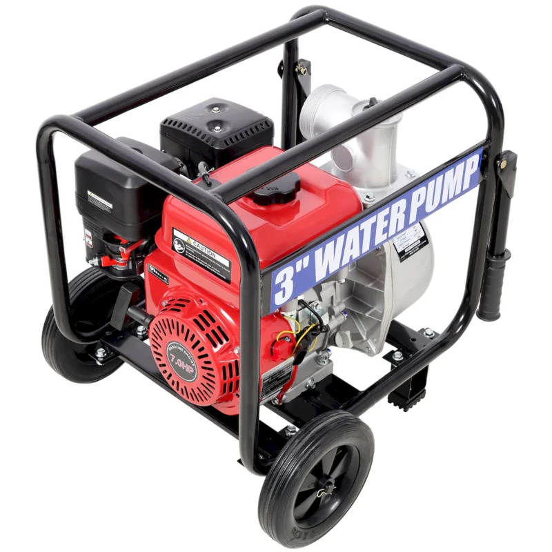 Gas Engine Powered Water Pump 3" inlet&outlet, Flow:264Gpm , 7HP Engine 212CC, EPA Certificated, 3in NPT Connector, 3in to 2in coupler 2in1, 50 ft Discharge Hose, 12 ft Suction Hose, Wheels and Handle  - Image 15