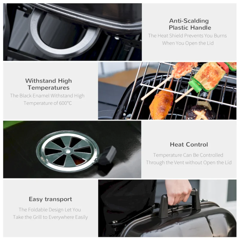Outsunny 14" Portable Charcoal Grill, Tabletop Small BBQ Grill for Outdoor Cooking, Camping, Tailgating, Enamel Coated, Vent, Folding Legs, Black - Image 8
