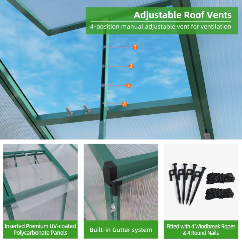 Newly marketed Gain height windproofaluminum greenhouse 6x10 FT Polycarbonate Greenhouse Raised Base and Anchor Aluminum Heavy Duty Walk-in Greenhouses for Outdoor Backyard in All Season - Image 11