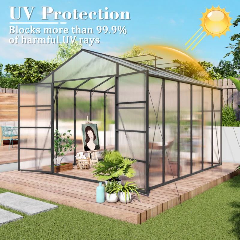 Newly marketed Gain height windproofaluminum greenhouse 10x12 FT Polycarbonate Greenhouse Raised Base and Anchor Aluminum Heavy Duty Walk-in Greenhouses for Outdoor Backyard in All Season - Image 10