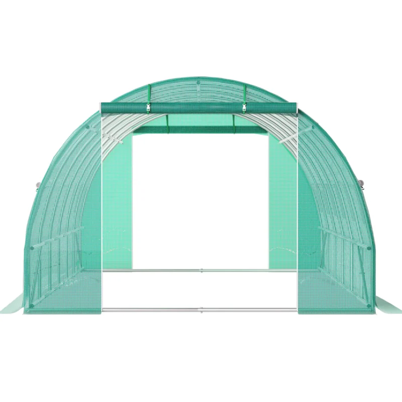 Walk-in Tunnel Greenhouse, 20 x 10 x 7 ft Portable Plant Hot House w/ Galvanized Steel Hoops, 3 Top Beams, Diagonal Poles, 2 Zippered Doors & 12 Roll-up Windows, Green - Image 9