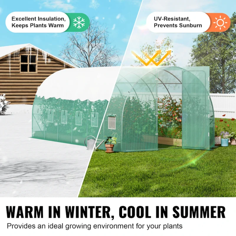 Walk-in Greenhouse, 55.5" x 56.1" x 78.7" Greenhouse for Outdoors with PE Cover, 2 Tiers 8 Shelves, Roll-Up Zipper Door, Walk in Green House, Portable Plant Garden Hot House for Backyard Outside  - Image 8