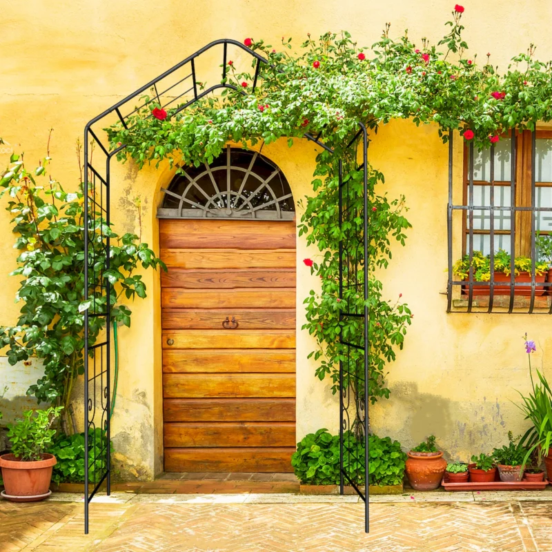Metal Garden Arch L56.3'' x W16.93'' x H94.5'' Climbing Plants Support Rose Arch Outdoor Black - Image 5