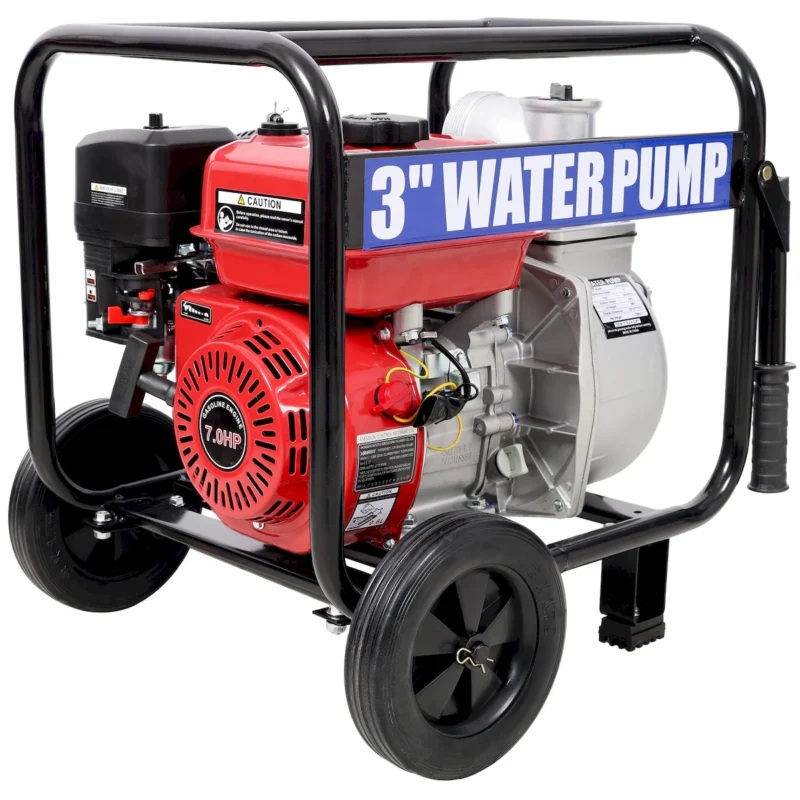 Gas Engine Powered Water Pump 3" inlet&outlet, Flow:264Gpm , 7HP Engine 212CC, EPA Certificated, 3in NPT Connector, 3in to 2in coupler 2in1, 50 ft Discharge Hose, 12 ft Suction Hose, Wheels and Handle  - Image 14