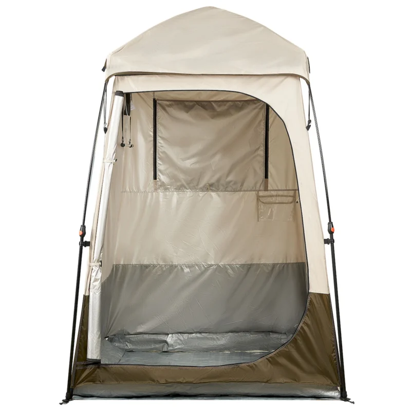 Camping Shower Tent, 1 Room, Foldable Privacy Tent Changing Room with Ground Stakes, Ropes, Carry Bag, and Crossbar, 210D Oxford Fabric with Silver Coating, for Camping, Beach, and Fishing - Image 7