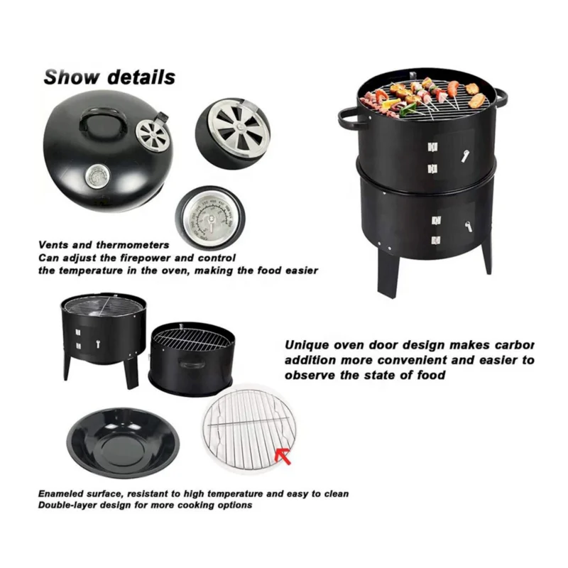 Outdoor double-layer grill, charcoal wood fired braising and smoking stove  - Image 10