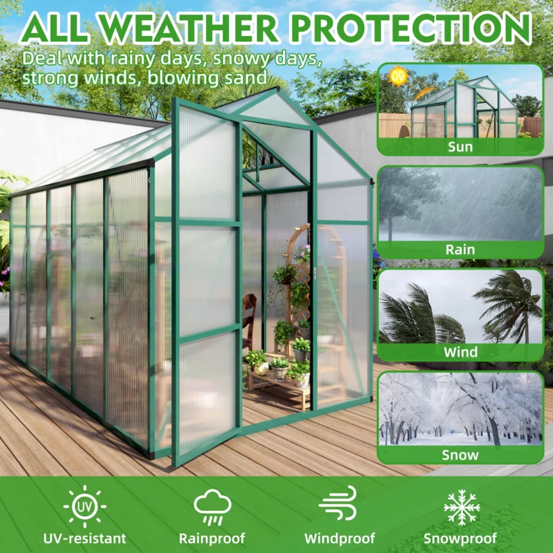 Newly marketed Gain height windproofaluminum greenhouse 6x10 FT Polycarbonate Greenhouse Raised Base and Anchor Aluminum Heavy Duty Walk-in Greenhouses for Outdoor Backyard in All Season - Image 10