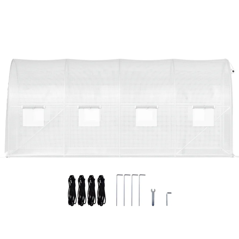 Walk-in Tunnel Greenhouse, 12 x 7 x 7 ft Portable Plant Hot House w/ Galvanized Steel Hoops, 1 Top Beam, Diagonal Poles, Zippered Door & 6 Roll-up Windows, Green  - Image 6