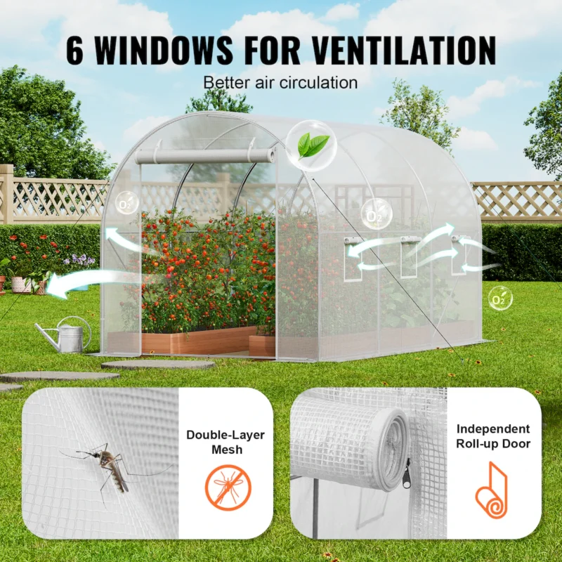 Walk-in Tunnel Greenhouse 19.36x9.68x7.4ft Galvanized Frame PE Cover Green - Image 8