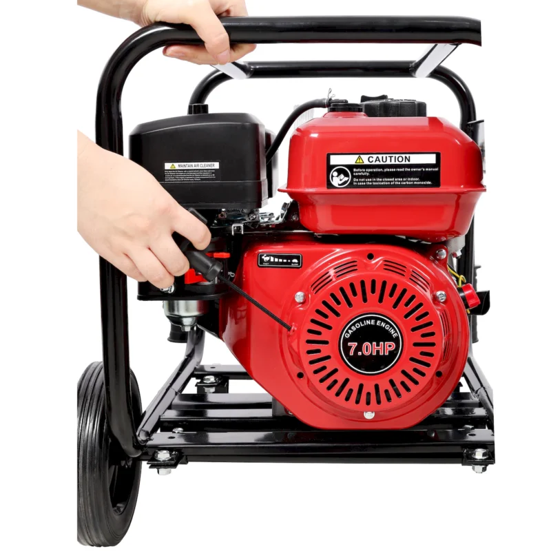 Gas Engine Powered Water Pump 3" inlet&outlet, Flow:264Gpm , 7HP Engine 212CC, EPA Certificated, 3in NPT Connector, 3in to 2in coupler 2in1, 50 ft Discharge Hose, 12 ft Suction Hose, Wheels and Handle  - Image 13